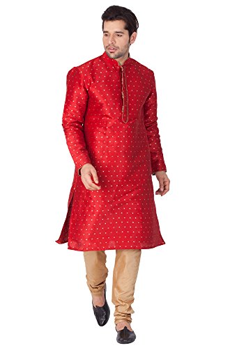VASTRAMAYMen Silk Blend Solid Vm Egyptian Kurta Pyjama Set - Classic Ethnic Attire For Timeless Style And Cultural Celebrations | Jacquard Woven Zari Work With Shimmer Piping Full Sleeves Kurta