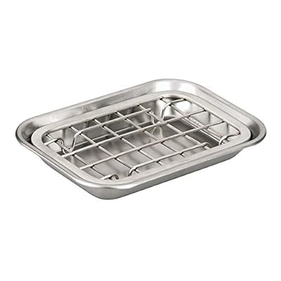 Interdesign 73010EU Plateau Gia de Rangement de Savon à Deux Pièces, avec Drainage, Acier Inoxydable Brossé Acier Inoxydable Brushed 14, 5 x 10, 2 x 2 cm