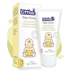 LITTLOO Moisturizing Baby Cream With Natural Ingredients Like Coconut Oil, Calendula, Murumuru Butter | Designed To Avoid Dry & Itchy Baby Skin | Hypoallergenic, Paraben- & Phthalate-free- 50gm