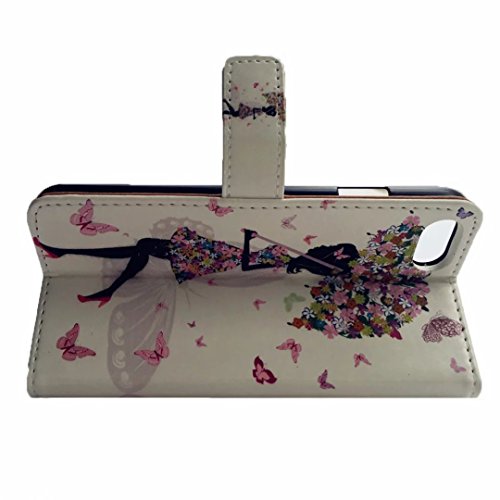 MUTOUREN iPhone 7 Brieftasche Flip Case Cover – PU Leder Bookstyle Klapphülle Wallet Case für iPhone 7 (4.7 Zoll) Portemonnaie Hülle Schutz Ultra Dünn Handy Tasche Geldboerse Schutzhülle – Schön Mädchen Blumen-Fee + Metall Stylus Pen - 4
