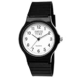 Pure Time® Kinder Uhr Jungenuhr Mädchenuhr Silikon Kautschuk Schul Uhr Jungen Mädchen Armbanduhr Uhr Sport Lern-Uhr Schul-Uhr Schwarz Weiß (Schwarz-Black)