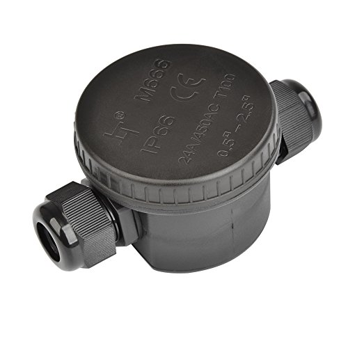 Preisvergleich Produktbild ATPWONZ wasserdicht rund Kabelverbinder Abzweigdose aussen Erdkabel Schwarz elektrischer Außenverteilerdose 2 Kabelverschraubung Ø 9mm-12mm (IP66)