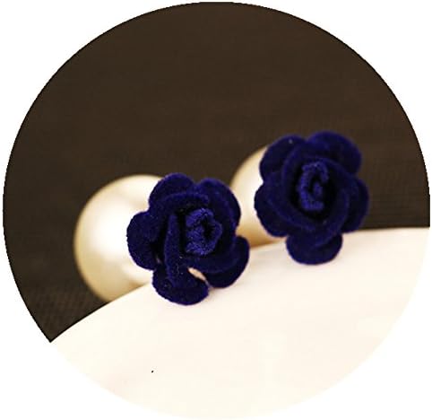Fashion Rose Flowers Double Sided Wear Pearl Earrings+Blue