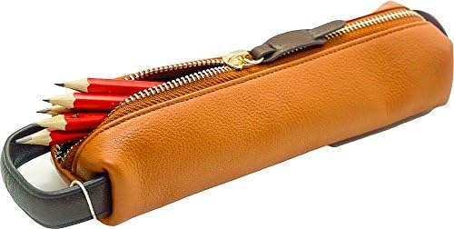 Luxury High Grade Leather Pencil Case - Easy Use Zipper Mechanism Suitable As Multi Storage Stationary Case