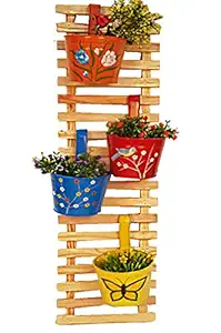 Wonderland Wooden DIY Vertical Wall - Single 4 feet Wall Frame/Planter with 3 Pots