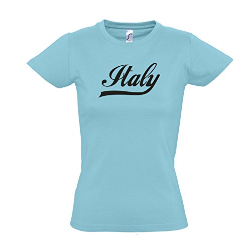 Damen T-Shirt – Italien Oldschool Italy LÄNDERSHIRT EM / WM FAN Trikot S-XXL , Atoll blue – schwarz , XL