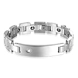 (Kostenlos Gravur)Adisaer Paar Ambänder aus 316L Edelstahl Armreifen Herren Damen Runde Zirkonia Kristall Rechteckig Tag Silber Armband für Frauen Männer
