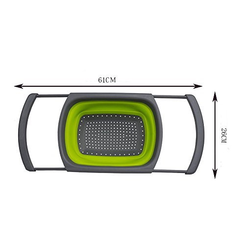 ANPI Zusammenklappbar Seiher, Erweiterbar Silikon Küche Sieb Essen Gemüse Obstkorb Über dem Waschbecken mit Dehnbare Griffe, Erweitert auf 61cm, Grün & Grau - 3