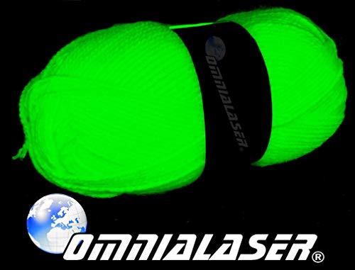 OmniaLaser ol-uvwoolgreen2 laine réactif aux lumières de Wood, UV, Glow Party pelote fluo, vert, 2 pièces