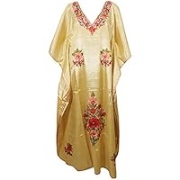 Women Kimono Maxi Caftan Silk Beige Resortwear Long Kaftan One Size
