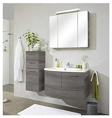 PELIPAL - FILO 18 - Badmöbel - 79 cm - 4-teilig mit Spiegelschrank, Mineralmarmor-Waschtisch usw. in Graphit Struktur quer, EEK: A+ (Spektrum A++ - A)