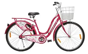 BSA cycles Thin Tyre, 24 inches Wheel Size, Steel Frame 16 inches, Basket and Carrier Freeride Bicycle for Girl (Pink, 13 to 15 Years)