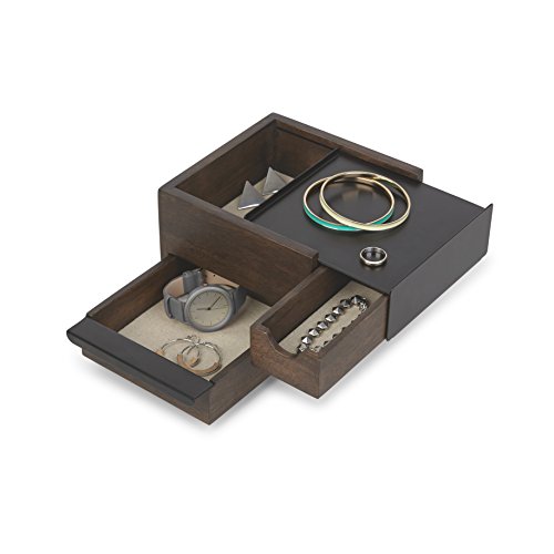 Umbra 1005314-048 Stowit Mini Jewelry Box, Schmuckkästchen klein aus Holz und Metall, Schwarz-Walnuss - 2