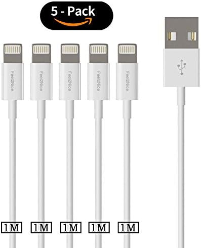 1M Lightning Cable ,Feel2Nice 5 pack iPhone Charger 8pin Data Sync USB Cord Charging for Apple iPhone X / 8 / 7s/plus/SE/5c/5s/5, iPad Air/Mini/4 th Gen/iPod Touch 5TH Gen/iPod Nano/7 th Gen,White