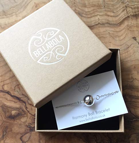 Bracelet en argent avec boule d'harmonie - Bracelet en cuir blanc - Bola mexicaine - Cadeau charmant