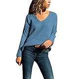 iHENGH Neujahrs Karnevalsaktion Damen Herbst Winter Bequem Lässig Mode Frauen V Ausschnitt Volltonfarbe Passender langärmeliger dünner Pullover Pullover Pullover