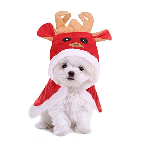 WikiMiu Vêtement pour Chien Chat de Compagnie, Manteau d'Automne et d'Hiver pour Nounours et Petits Chiens de Taille Moyenne, Wapiti Cape de Noël en Coton M
