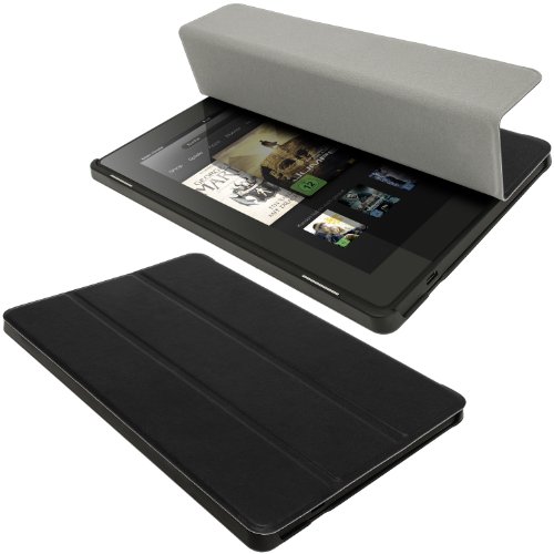 igadgitz Schwarz PU Ledertasche Hülle Smart Cover für Amazon Kindle Fire HD 7.0″ 2 Gen 2013 mit Multi Winkelbetrachtungs Stand + Auto Sleep/Wake + Displayschutzfolie - 2