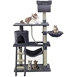 [Gesponsert]Kratzbaum Katzenkratzbaum Katzenbaum Sisalsäule mit Spielseil und Liegemulde 140 cm Grau