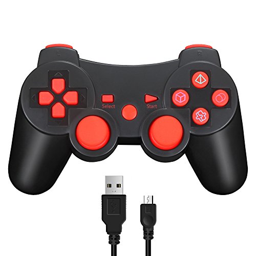 Mando Inalámbrico Bluetooth Controller Doble Vibración para Sony PS3 PlayStation 3 con Funciones SIXAXIS (Rojo)