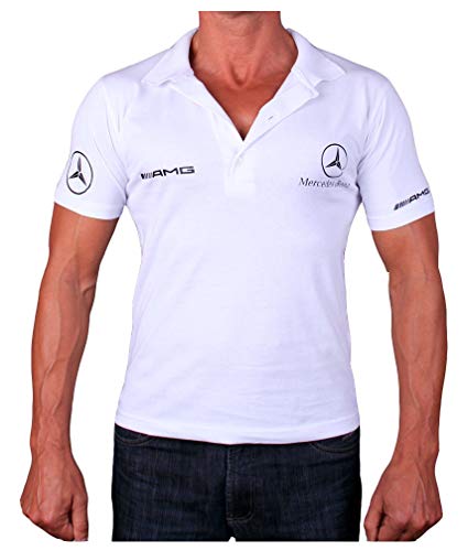 Mercedes AMG Benz Polo Logotipo Collar Etiqueta Pegatinas de la Camiseta Blanco Logo Polo de Deporte Algodón (XL)