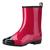 Wellies/Dorical Damen 20 cm Original Tall Gloss Waterproof Rain Regenstiefel Boots Gummistiefel 2.5 cm Blockabsatz Wasserdicht Stiefel Klassisch Freizeit Schuhe für Frauen 36-40 EU(Rot,36 EU)