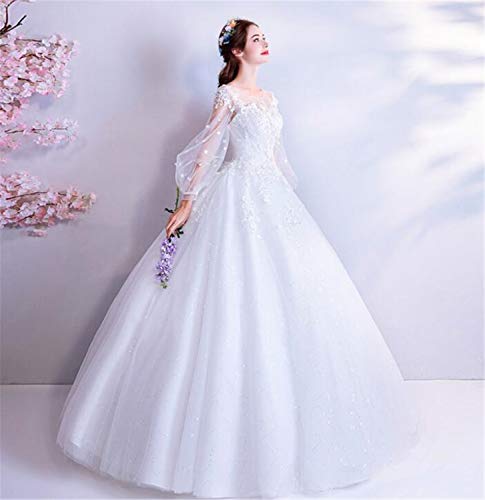 LYJFSZ-7 Robe de mariée mariée Vintage français élégante Princesse Manches Bouffantes en Dentelle Fleur Manches Longues Robe de mariée