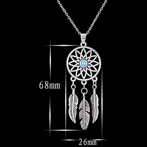 Nolunt(TM) Indian Feather Dreamcatcher Reiki Amethyst Natural Stone Pendant Necklace Ethnic Boho Antique Silver Women Necklace