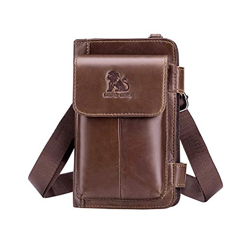 Preisvergleich Produktbild Garyesh Herren Leder Schultertasche Multifunktions Umhängetasche Gürteltasche Handytasche Braun