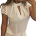 Produktbild 2018 Damen Shirt Kurzarm Ronamick Frauen Casual Chiffon Kurzarm Splice Lace Crop Top Bluse (Weiß, XL)
