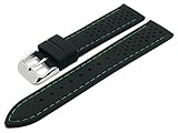 Meyhofer Uhrenarmband Veteli 22mm schwarz Silikon Racing-Look grüne Naht MyCrkkb525