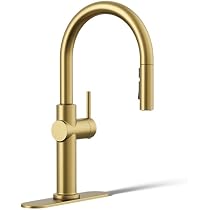 Kohler Spültischarmatur – Brillantes & Gebürstetes Messing, 2-in-1 Sprühfunktion, Hoher Auslauf