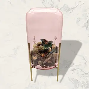 CURIO CRAFTS Peach Coloured Glass Hammered Cylinder Vase with Stand (17 X 17 X 30.5)