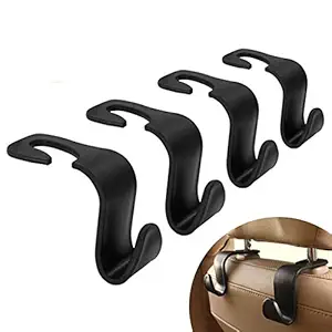 HASTHIPCar Backseat Head Rest Hook/Hanger, Plastic Storage Holder for Groceries, Handbags, Coat, Purse and Bags - (Pack of 4) - Black