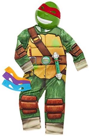 Licensed Teenage Mutant Ninja Turtles fancy dress Age 9-10 Years TMNT Costume With Mask, Four Changeable Bandanas, Hologram and Mutant Goo Flask. Made under licence from Nickelodeon for the TU Collection