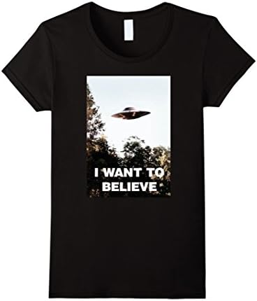 Women's UFO Shirt - I Want To Believe Alien UFO Tee Shirt 2016 Large Black