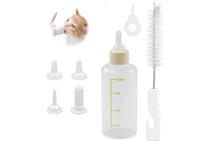 UQMIQURA Aufzuchtflasche Katze, Haustier Babyflasche Kit, Silikon Wasser Milch Flasche Silikon Babyflasche Neugeborene Pet Kleine Hunde Welpen Katze Milch Feeder mit Nippel Pinsel Set (60ml)