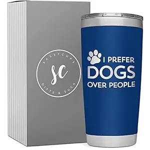 SassyCups Dog Themed Tumbler Prefer Dogs Over People | 20 Ounce Engraved Navy Stainless Steel Insulated Travel Mug | Dog Lover | Rescue Dog Mom and Dad | Dog Owner | Funny Dog Groomer | Walker