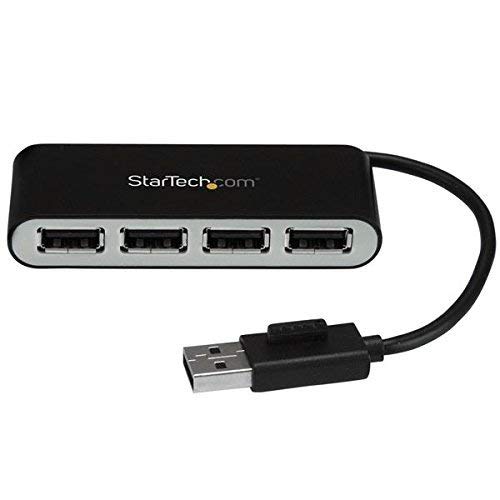 StarTech.com ST4200MINI2 - Concentrador ladrón USB 2.0 de 4 Puertos (Cable Integrado) Color Negro y Plata