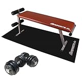 Komplettes Hantelbank-Set: Verstellbare Trainingsbank mit Bodenschutzmatte und Kurzhantelset mit zwei Kurzhanteln und 12 Gewichtsscheiben mit Kunststoffummantelung