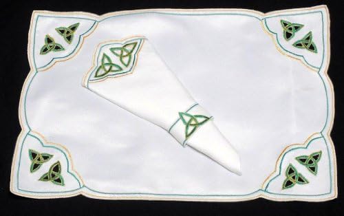 Spring and Easter Set of 4 Table Place Settings (4 Placemats/4 Napkins) in a Green Celtic Trinity Knot Design.