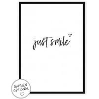 just smile - Kunstdruck auf wunderbarem Hahnemühle Papier DIN A4 -ohne Rahmen- schwarz-weißes Bild Poster zur Deko im Büro / Wohnung / als Geschenk Mitbringsel zum Geburtstag etc.