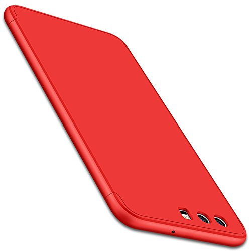 Qissy Carcasa Huawei P10  3 in1 Todo Incluido Anti-Scratch Anti-Huella Dactilar a Prueba de Choque 360 PC Protective Case Cover Skin para Huawei P10 P10 Plus  Huawei P10  Rojo 