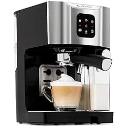 Klarstein BellaVita - Cafetière, 1450 watts, Pression de 20 bars, Expresso, Cappuccino, Latte macchiato, Réservoir 1,4 litres, Mousseur à lait, Buse amovible, Gris