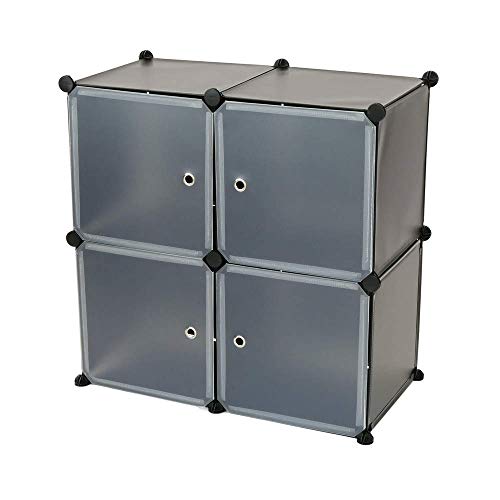 Preisvergleich Produktbild PrimeMatik - Schuhschrank Stufenregal Modular Garderobenschrank 4-Kubus 35x35cm schwarz mit Tür