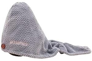 ‎WASCHIES waschies Haar Turban Grau, Mikrofaser Turbanhandtuch für schnelle Haartrocknung, Supersoft, perfekt für die Haarpflege, praktischem Fixierknopf, Saugfähiges Kopfhandtuch, für Kurze und Lange Haare