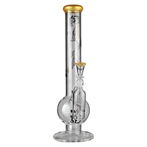 Black Leaf Dragon Gold Glasbong mit Vorkühler im Schmuckkarton - Höhe 450mm Schliff NS 18,8/14,5mm - PatchouliWorld