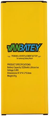 Vanbatey Battery 3220 mAh Li-ion Replacement Batteries for Samsung Galaxy Note4,n9106w,n9100,n9109w,n9108v
