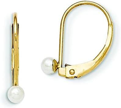 14ct Yellow Gold Leverback 3mm Freshwater Cultured Pearl Childrens Earrings - Measures 13x4mm