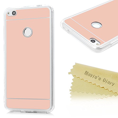 Mavis s Diary Funda Huawei P8 Lite 2017 Carcasa  Efecto de Reflejo como Espejo  R  gida Pl  stico PC   Borde de TPU Dura Cover Case Shock-Absorci  n y Anti-Ara  azos  Oro Rosa 